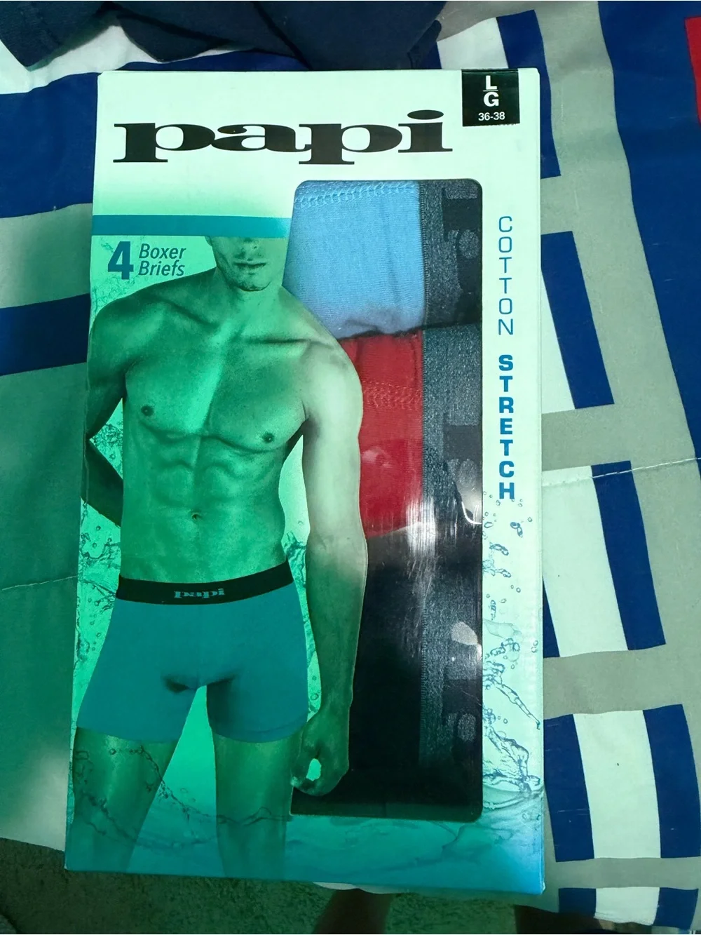 Papi Men’s Cotton Stretch Boxer Briefs - Blue & Red (4-Pack)